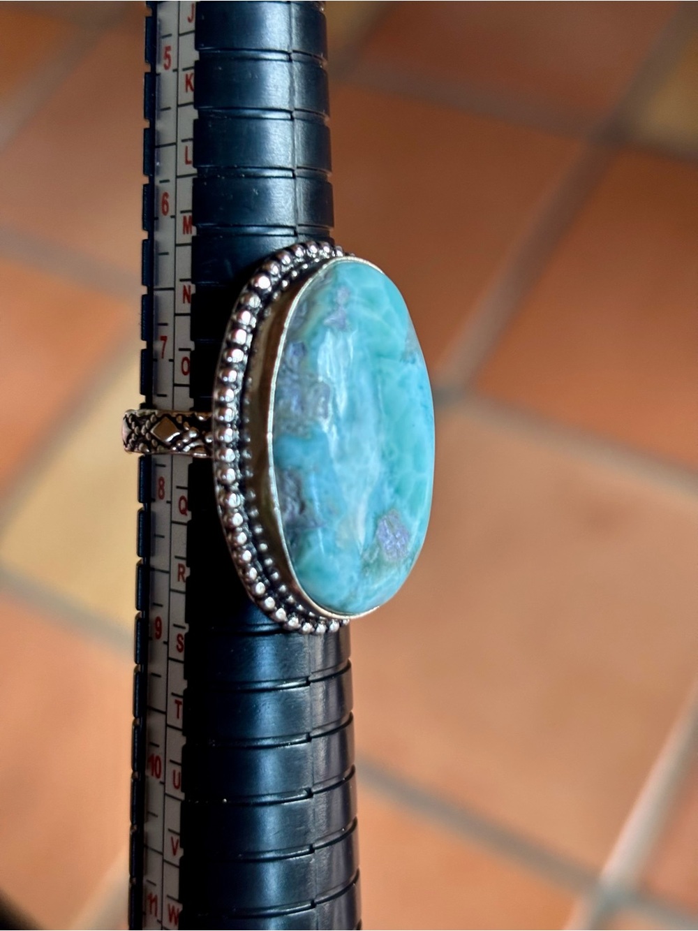 925 Sterling Silver Larimar Ring | Caribbean Blue Crystal Gemstone size 7.5 - Picture 5 of 8